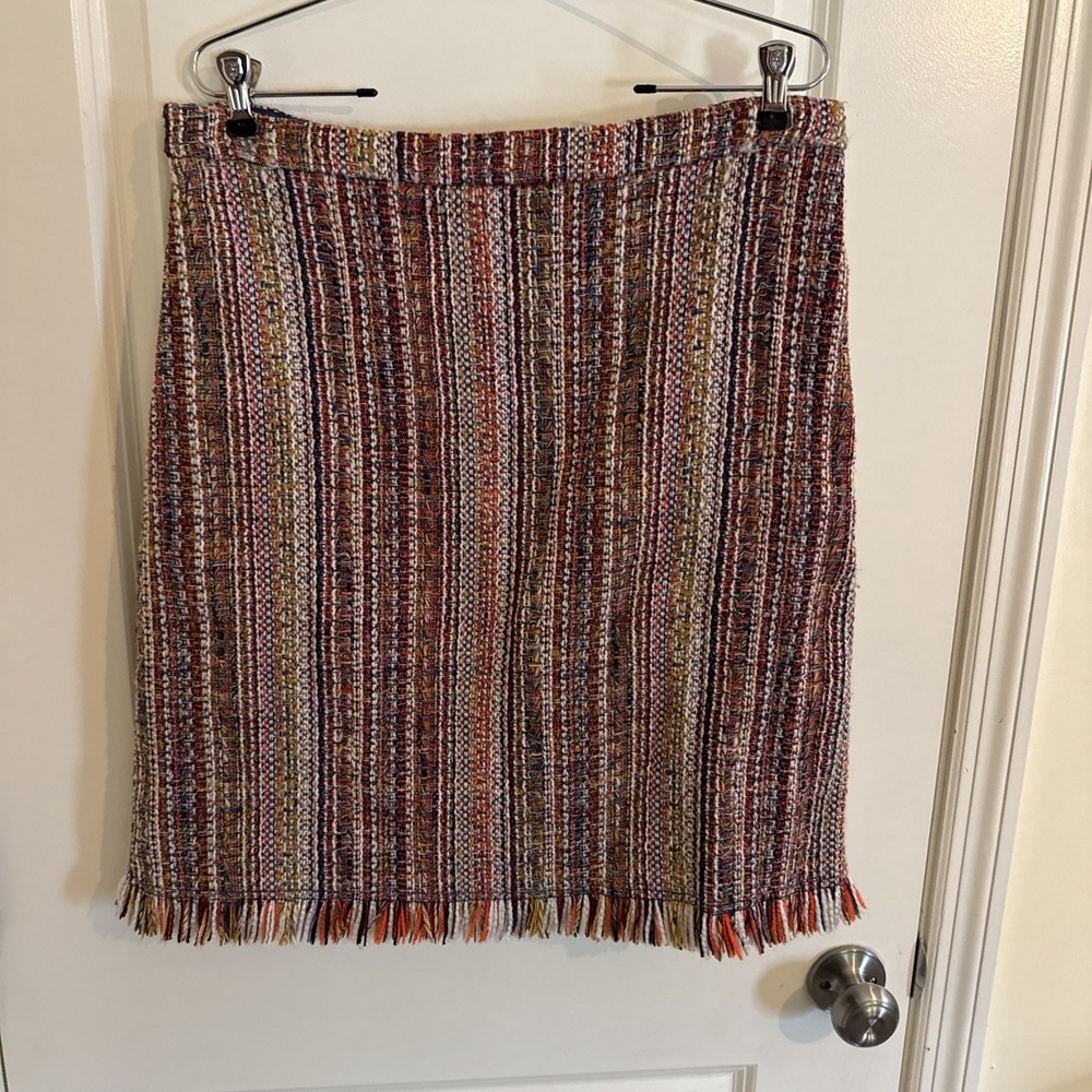 Maeve Anthropologie Zaira Tweed Fringe Pencil Skirt Women's Size 14